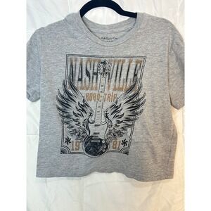 Rebellious One Women Graphic T Shirt Nashville Road Trip Guitar Wings Gray Sz S